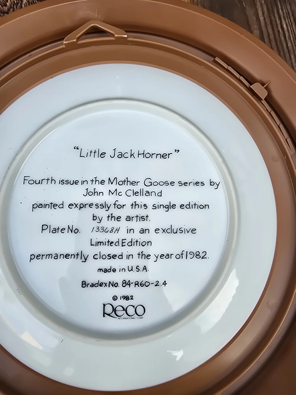 Reco Collector platee Vintage Style Little Jack Horner from 1982